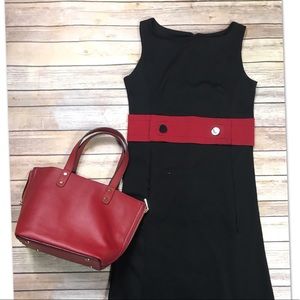 Level 8 black dress and red waist band accent